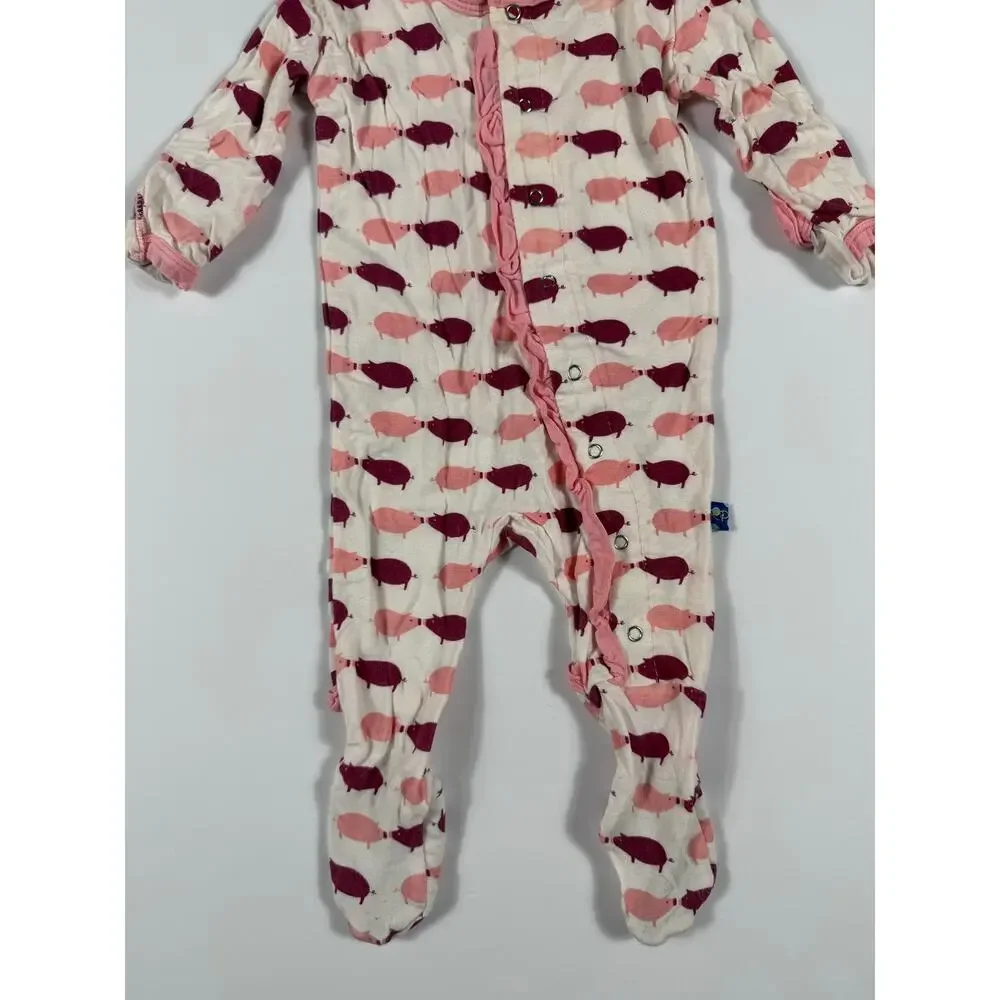 Kickee Pants Natural Pigs Ruffle Footie Bamboo Pajamas 0-3 Months